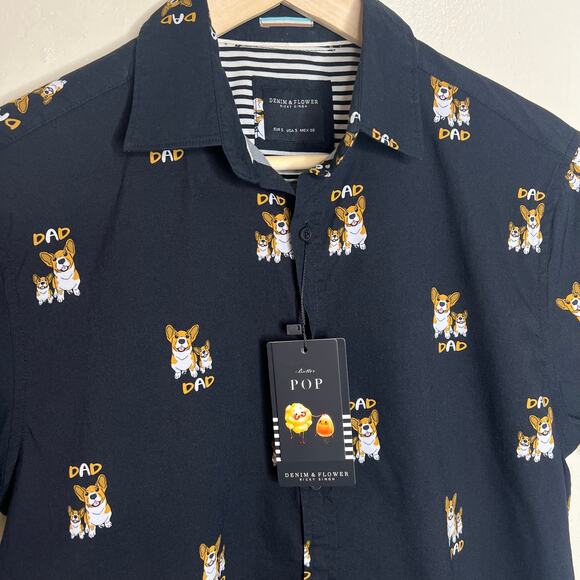 Denim & Flower Ricky Singh Button Up Shirt Small Mens Corgi Dad Dogs Preppy New - Picture 4 of 8
